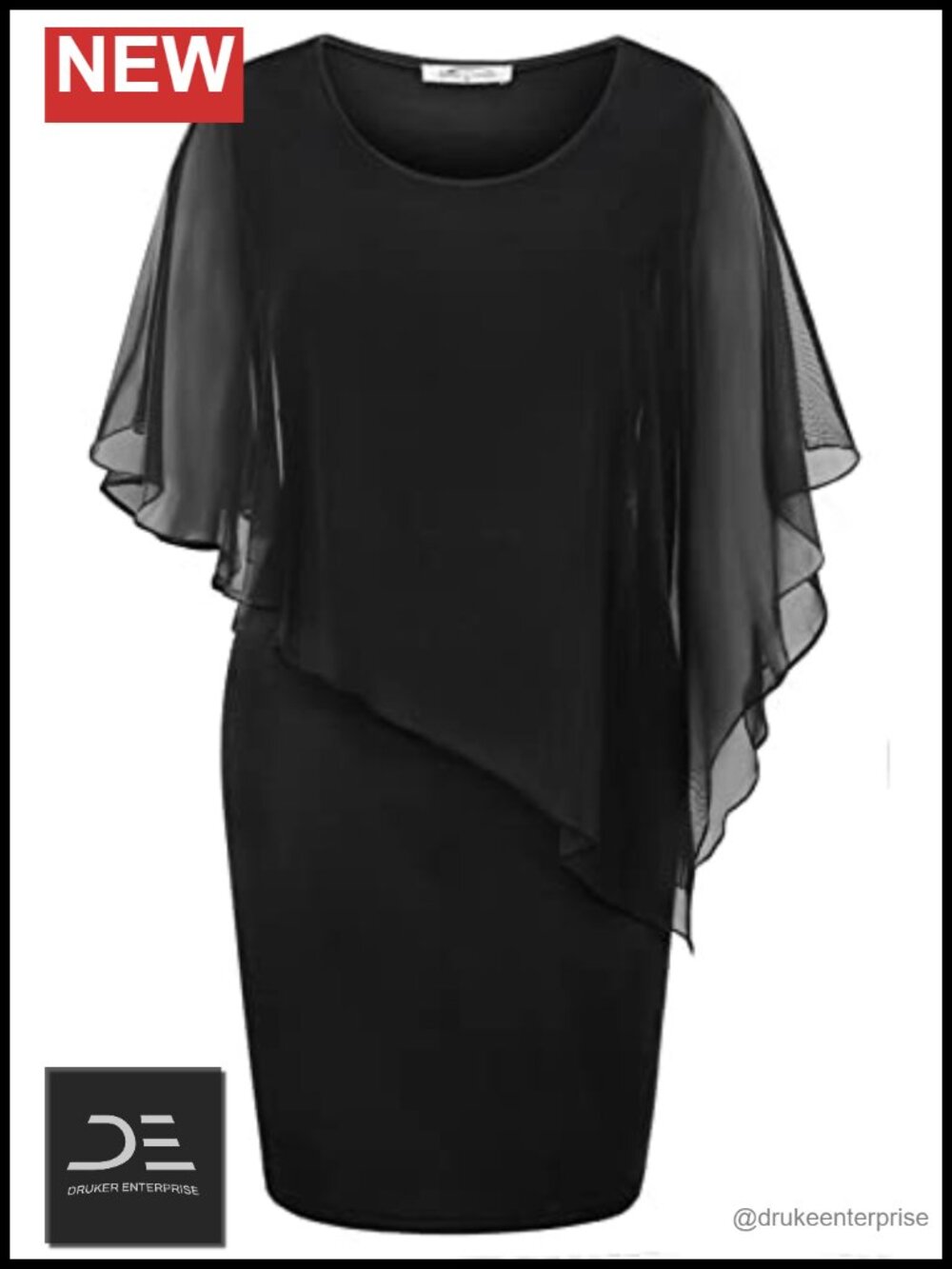 Women's Mesh Cape Overlay Bodycon Knee Length Pencil Dress Wedding Guest